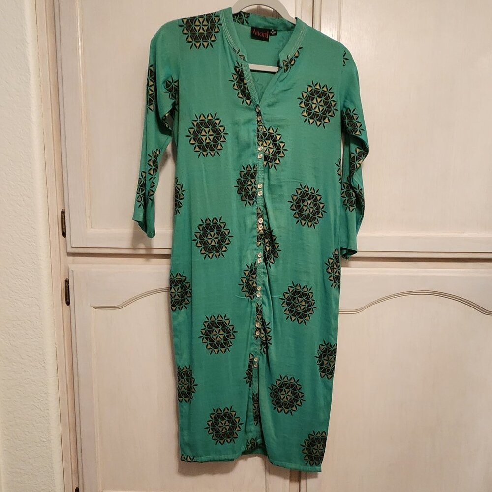 Green Printed Button-Front Tunic